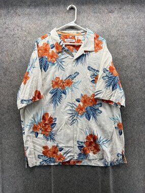 Tommy Bahama Shirt Mens 2XL Floral Silk Hawaiian Short Sleeve Button Front
